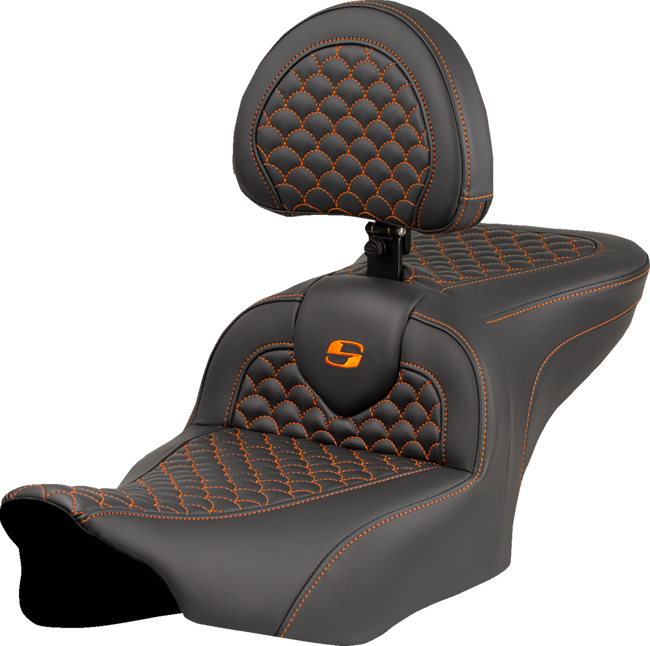 SADDLEMEN Roadsofa™ Seat - Dragon Scale Stitch - Orange Stitch - w/ Backrest - FLTR/FLHX '23-'24 823-07-208B3
