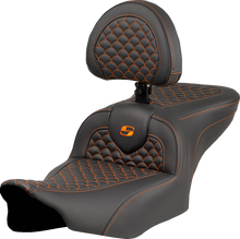 SADDLEMEN Roadsofa™ Seat - Dragon Scale Stitch - Orange Stitch - w/ Backrest - FLTR/FLHX '23-'24 823-07-208B3