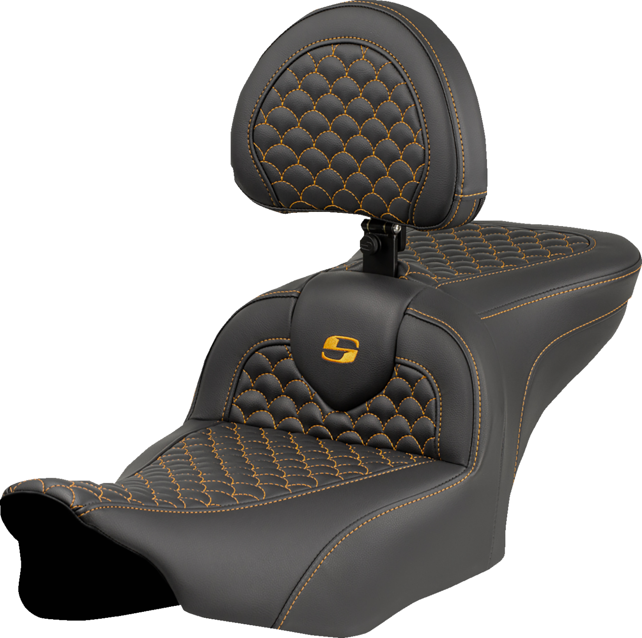 SADDLEMEN Roadsofa™ Seat - Dragon Scale Stitch - Gold Stitch - w/ Backrest - FLTR/FLHX '23-'24 823-07-208B7