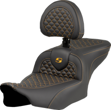 SADDLEMEN Roadsofa™ Seat - Dragon Scale Stitch - Gold Stitch - w/ Backrest - FLTR/FLHX '23-'24 823-07-208B7
