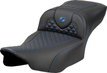 SADDLEMEN Roadsofa™ Extended Reach Seat - Dragon Scale Stitch - Blue Stitch-w/o Backrest - FLTR/FLHX '23-'24 823-07-20901