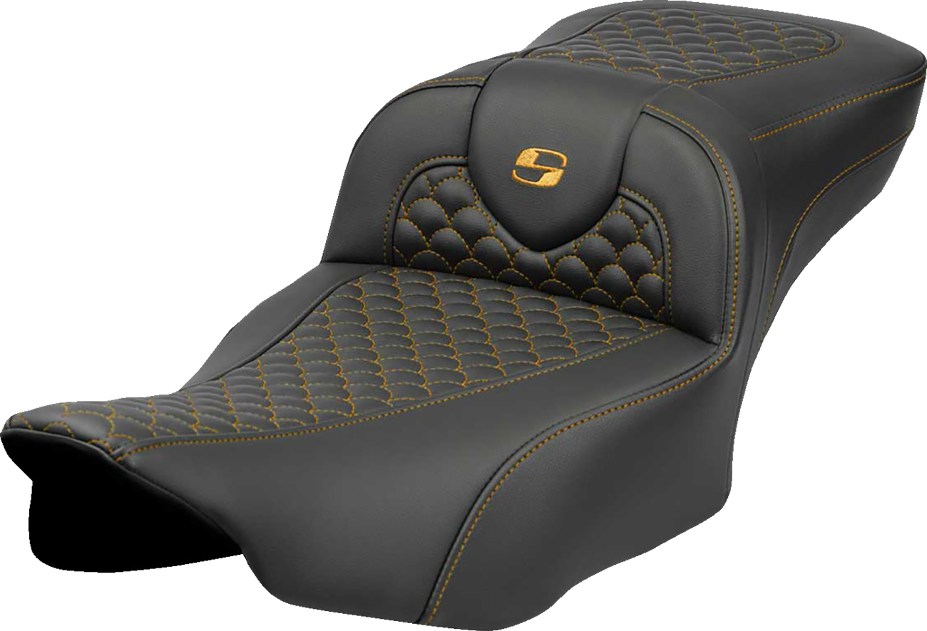 SADDLEMEN Roadsofa™ Extended Reach Seat - Dragon Scale Stitch - Gold Stitch - w/o Backrest - FLTR/FLHX '23-'24 823-07-20907