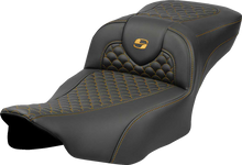 SADDLEMEN Roadsofa™ Extended Reach Seat - Dragon Scale Stitch - Gold Stitch - w/o Backrest - FLTR/FLHX '23-'24 823-07-20907