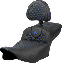 SADDLEMEN Roadsofa™ Extended Reach Seat - Dragon Scale Stitch - Blue Stitch - w/ Backrest - FLTR/FLHX '23-'24 823-07-209B1
