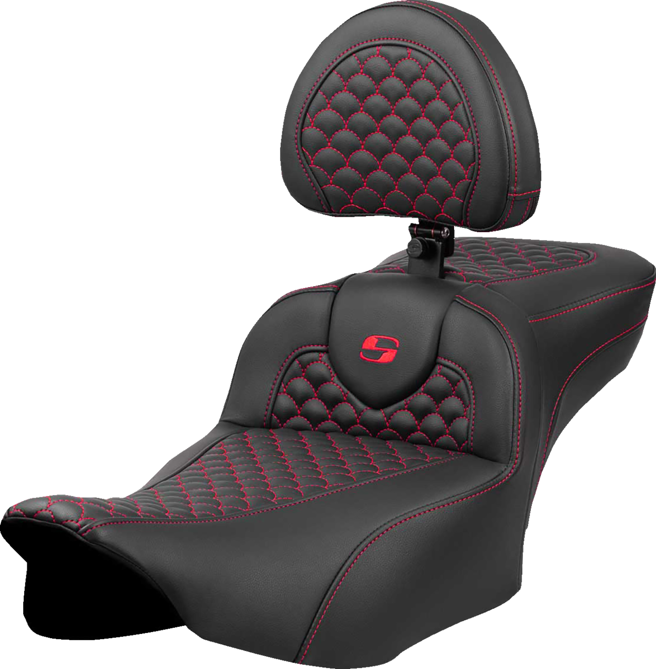 SADDLEMEN Roadsofa™ Extended Reach Seat - Dragon Scale Stitch - Red Stitch - w/ Backrest - FLTR/FLHX '23-'24 823-07-209B4