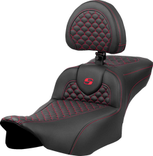 SADDLEMEN Roadsofa™ Extended Reach Seat - Dragon Scale Stitch - Red Stitch - w/ Backrest - FLTR/FLHX '23-'24 823-07-209B4