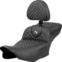 SADDLEMEN Roadsofa™ Extended Reach Seat - Dragon Scale Stitch - White Stitch - w/ Backrest - FLTR/FLHX '23-'24 823-07-209B6