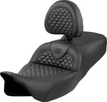 SADDLEMEN Roadsofa™ Seat - Dragon Scale Stitch - Black Stitch - w/ Backrest - FLH/FLT '08-'24 808-07B-208B0