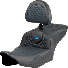 SADDLEMEN Roadsofa™ Seat - Dragon Scale Stitch - Blue Stitch - w/ Backrest - FLTR/FLHX '23-'24 823-07-208B1