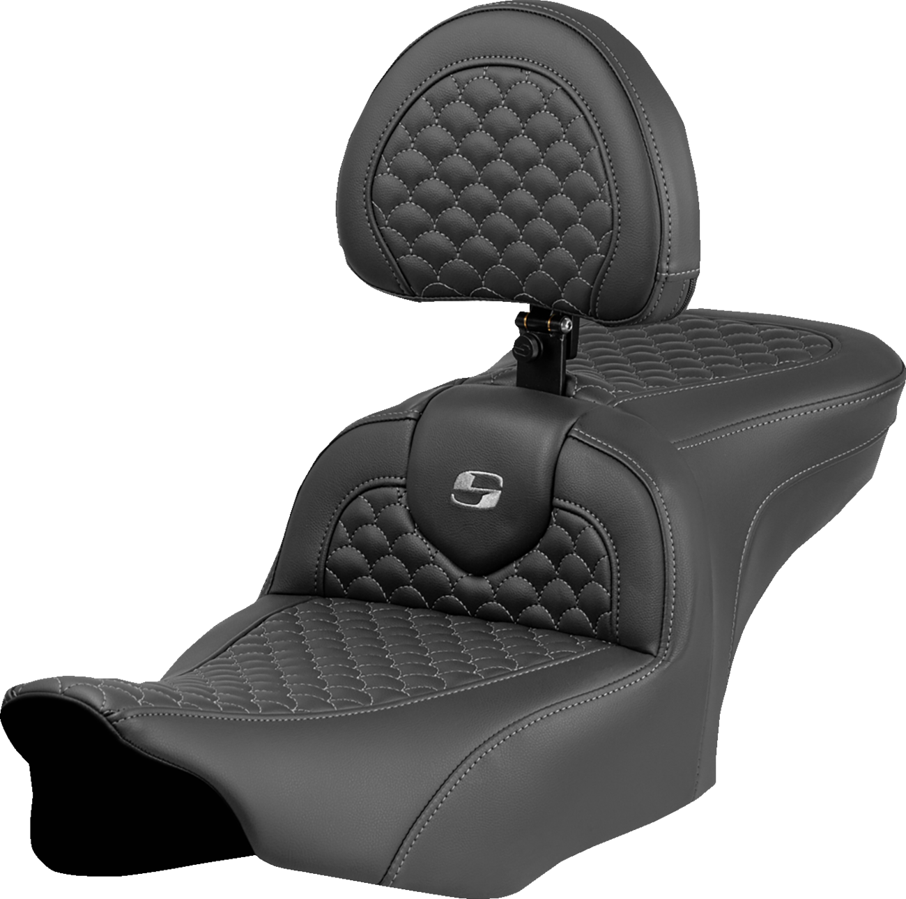 SADDLEMEN Roadsofa™ Seat - Dragon Scale Stitch - Gray Stitch - w/ Backrest - FLTR/FLHX '23-'24 823-07-208B2