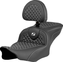 SADDLEMEN Roadsofa™ Seat - Dragon Scale Stitch - White Stitch - w/ Backrest - FLTR/FLHX '23-'24 823-07-208B6