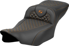 SADDLEMEN Roadsofa™ Extended Reach Seat - Dragon Scale Stitch - Orange Stitch - w/o Backrest - FLT/FLH '23-'24 823-07-20903