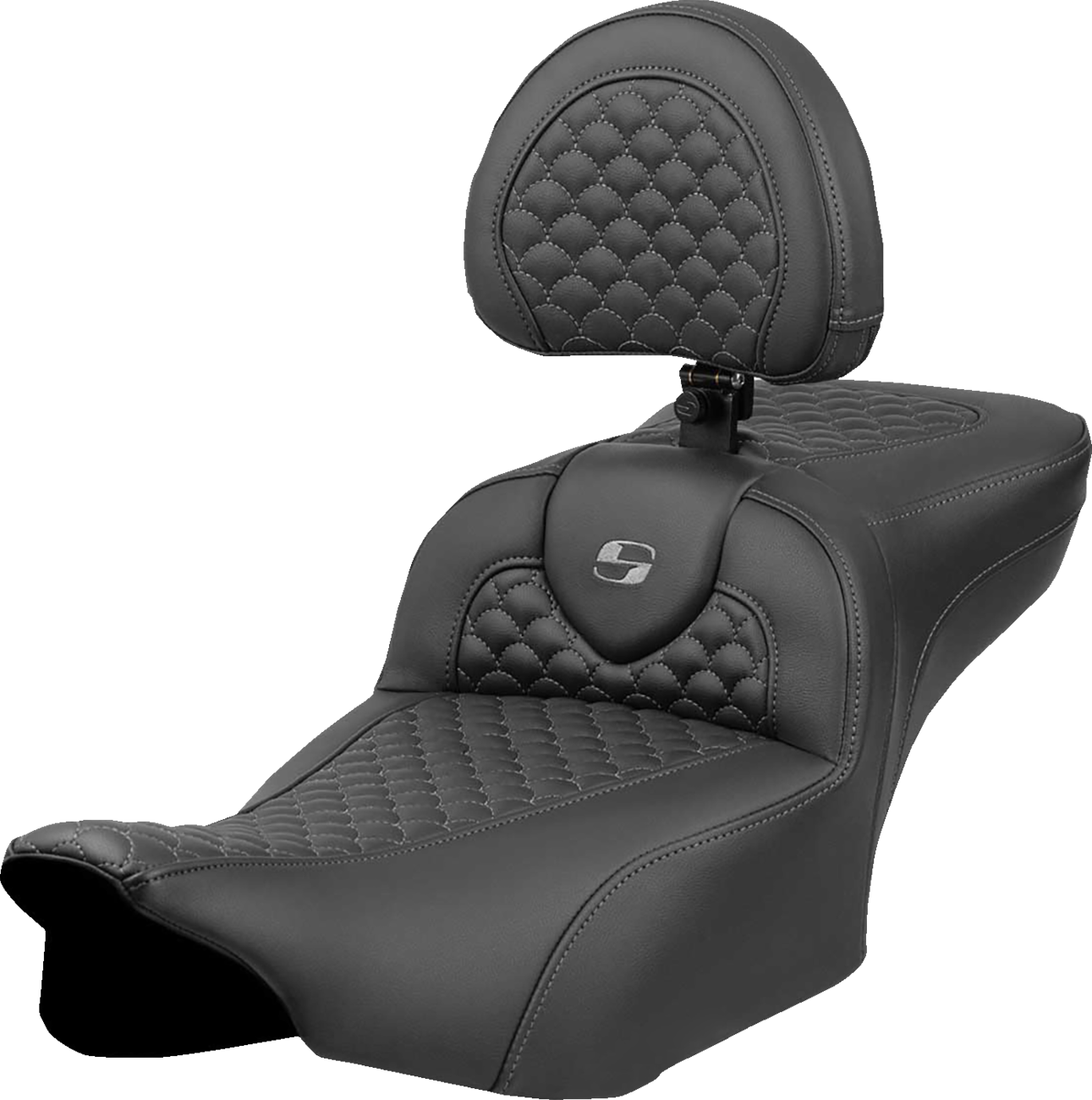 SADDLEMEN Roadsofa™ Extended Reach Seat - Dragon Scale Stitch - Dark Gray Stitch - w/ Backrest - FL '23-'24 823-07-209B2