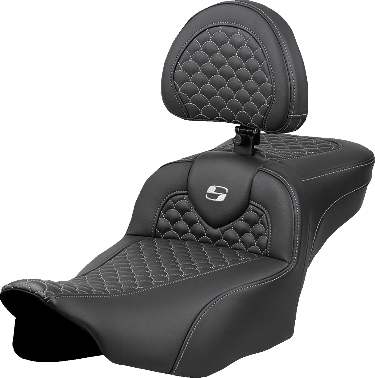 SADDLEMEN Roadsofa™ Extended Reach Seat - Dragon Scale Stitch - Silver Stitch - w/ Backrest - FLT/FLH '23-'24 823-07-209B5