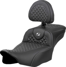 SADDLEMEN Roadsofa™ Extended Reach Seat - Dragon Scale Stitch - Silver Stitch - w/ Backrest - FLT/FLH '23-'24 823-07-209B5