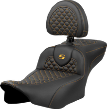 SADDLEMEN Roadsofa™ Extended Reach Seat - Dragon Scale Stitch - Gold Stitch - w/ Backrest - FLTR/FLHX '23-'24 823-07-209B7