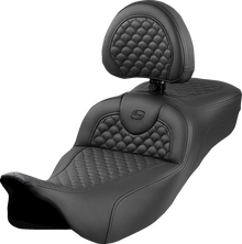 SADDLEMEN Roadsofa™ Extended Reach Seat - Dragon Scale Stitch - Black Stitch - w/ Backrest - FLH/FLT '08-'24 808-07B-209B0