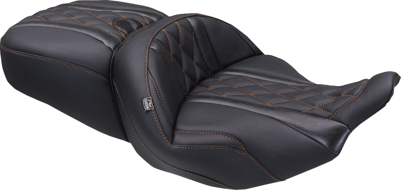 MUSTANG Deluxe One-Piece, 2-Up Seat - Diamond - Mandarin Orange Stitch - FLT/FLH '23-'25 89411MO