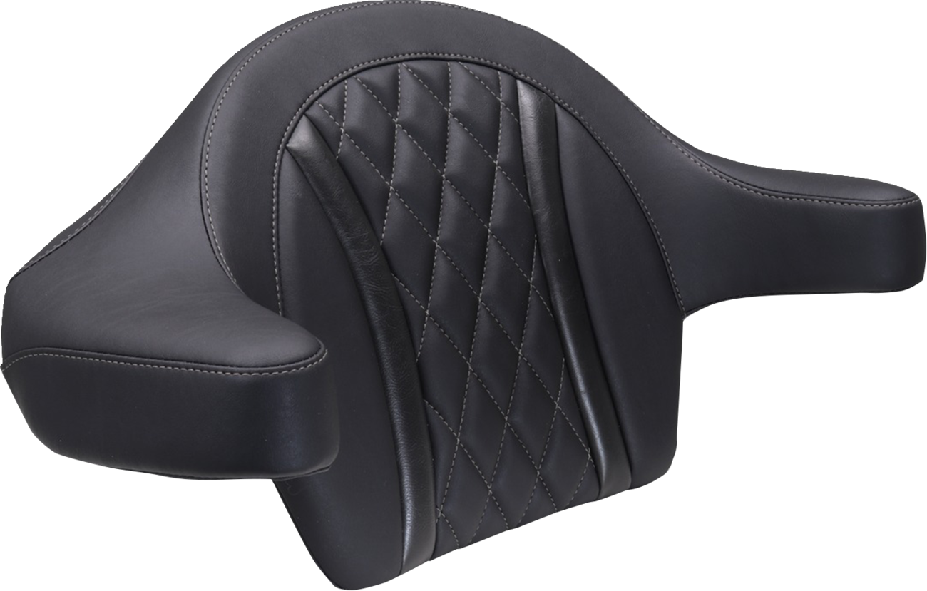 MUSTANG Deluxe Extended Arm Wrap-around Backrest - Diamond - Gunmetal Stitch - FLT/FLH '23-'25 88430GM