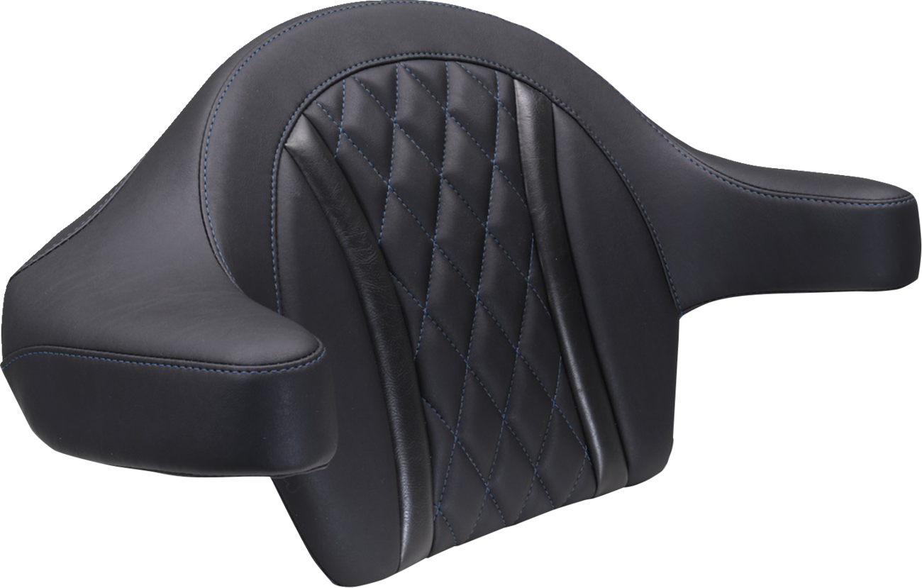 MUSTANG Deluxe Extended Arm Wrap-around Backrest - Diamond - Sky Blue Stitch - FLT/FLH '23-'25 88430SB