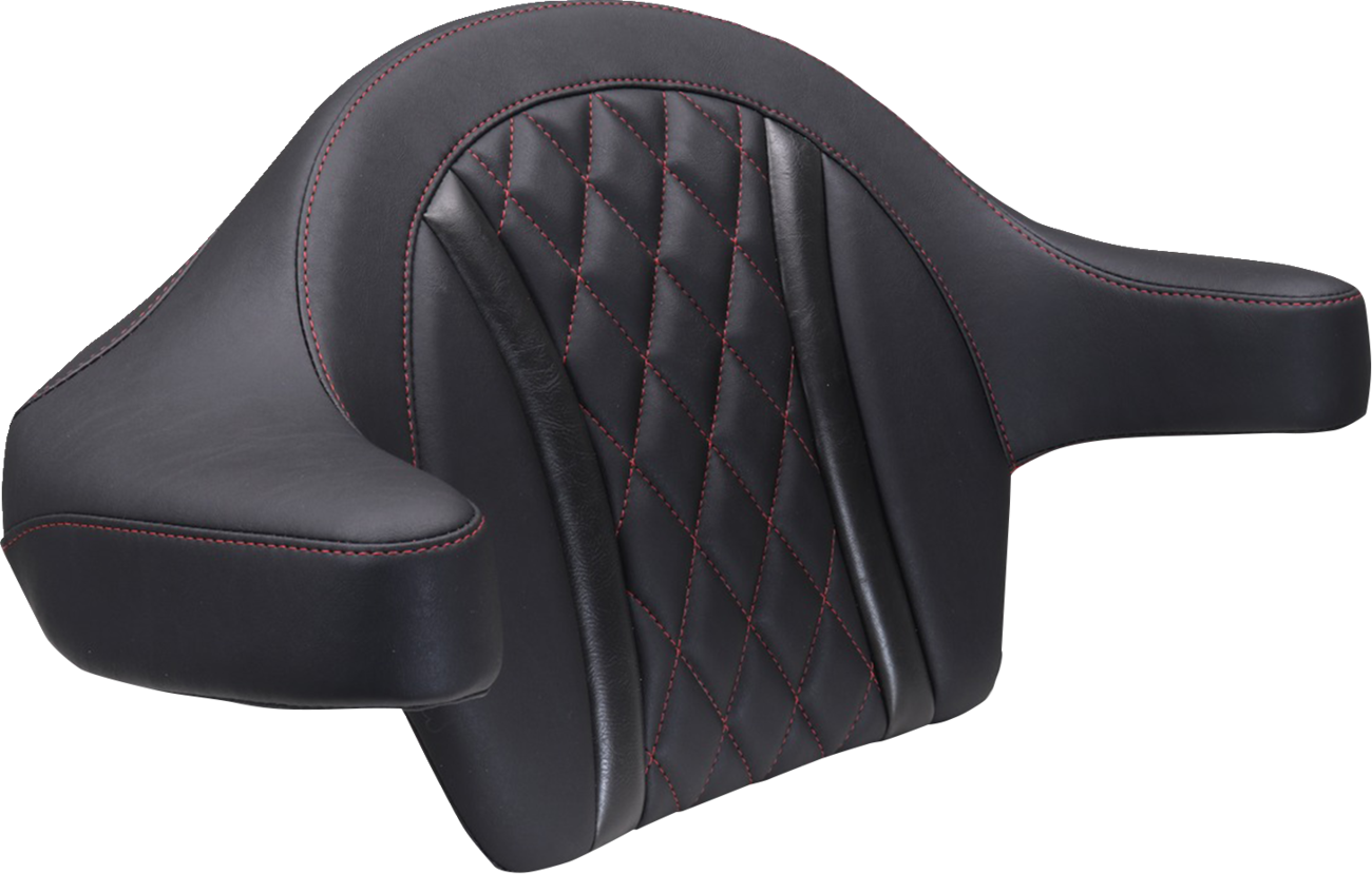 MUSTANG Deluxe Extended Arm Wrap-around Backrest - Diamond - Dark Cherry Stitch - FLT/FLH '23-'25 88430DC