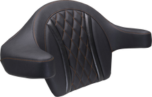 MUSTANG Deluxe Extended Arm Wrap-around Backrest - Diamond - Mandarin Orange Stitch - FLT/FLH '23-'25 88430MO