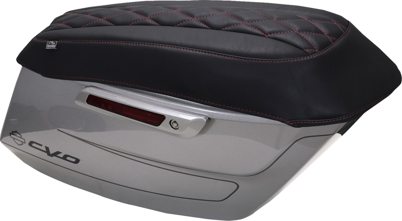 MUSTANG Deluxe Diamond Saddlebag Lid Cover - Black w/ Dark Cherry Stitch - FLH/FLT '23-'25 88470DC