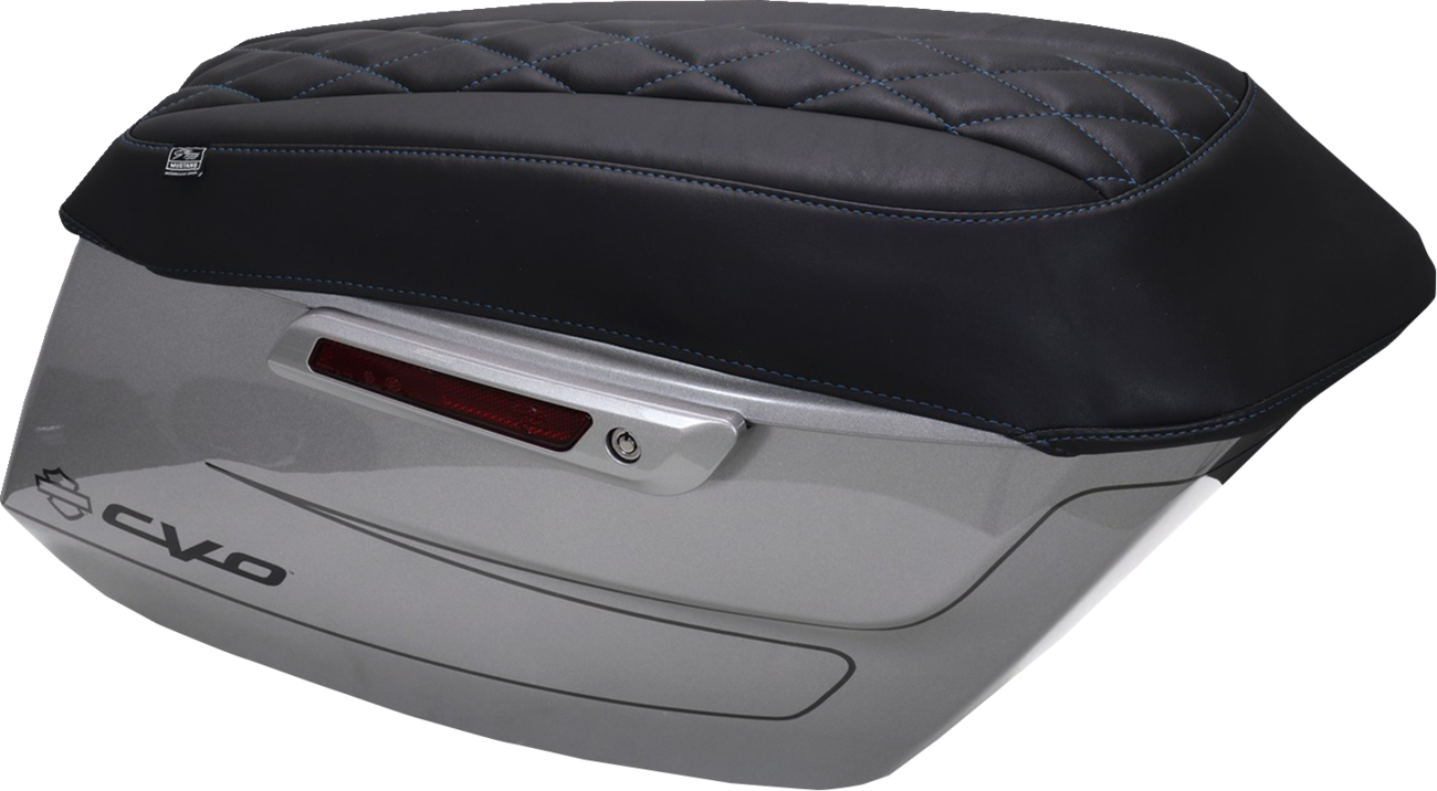 MUSTANG Deluxe Diamond Saddlebag Lid Cover - Black w/ Sky Blue Stitch - FLH/FLT '23-'25 88470SB