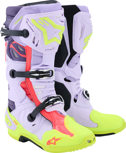 ALPINESTARS Tech 10 Supervented Boots - Purple/Fluorescent Yellow/Diva Pink - US 10 / EU 44.5 2010520-3150-10