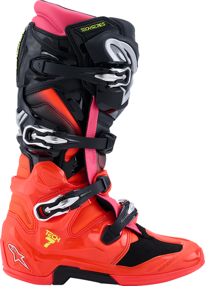 ALPINESTARS Tech 7 Boots - Black/Fluorescent Red/Fluorescent Pink - US 10 / EU 44.5 2012025-1576-10