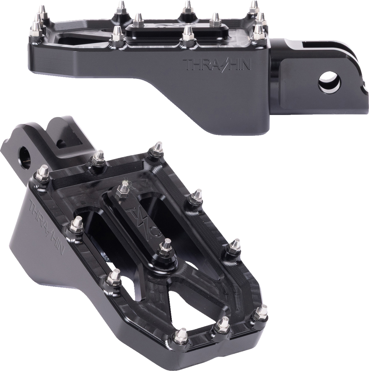 THRASHIN SUPPLY CO. Aggressor Foot Pegs - Front - Black - FL/FX '18-'25 TSC-2022-1-SF
