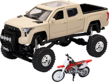 NEW RAY TOYS Toyota Tundra Off Road Pick Up w/ Honda Dirt Bike - 1:32 Scale - Tan/Red SS-54456