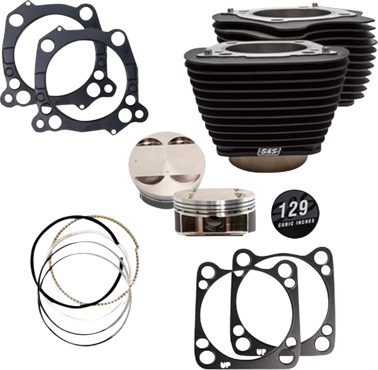 S&S CYCLE 129" Cylinder Kit - 4.375" Stroke - Wrinkle Black w/o Highlighted Fins - M8 910-0844A