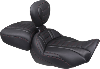 MUSTANG Deluxe Touring Solo Seat - w/ Backrest - Dark Cherry Stitch - FLT/FLH '23-'25 89401DC