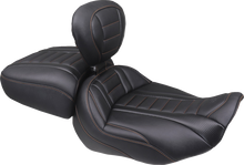 MUSTANG Deluxe Touring Solo Seat - w/ Backrest - Mandarin Orange Stitch - FLT/FLH '23-'25 89401MO