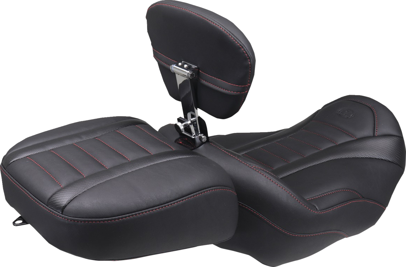 MUSTANG Deluxe Touring Solo Seat - w/ Backrest - Dark Cherry Stitch - FLT/FLH '23-'25 89401DC