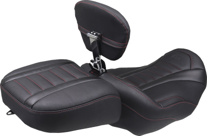 MUSTANG Deluxe Touring Solo Seat - w/ Backrest - Dark Cherry Stitch - FLT/FLH '23-'25 89401DC