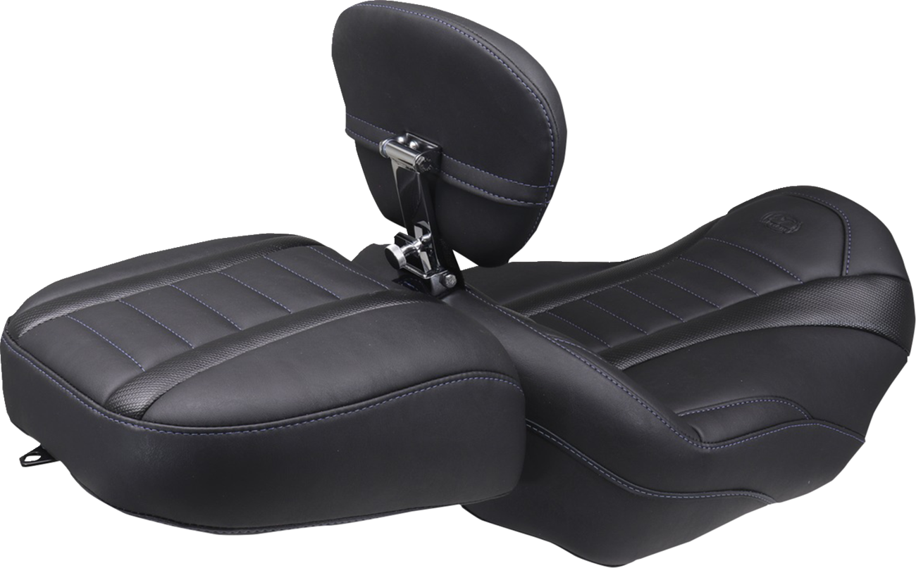 MUSTANG Deluxe Touring Solo Seat - w/ Backrest - Sky Blue Stitch - FLT/FLH '23-'25 89401SB