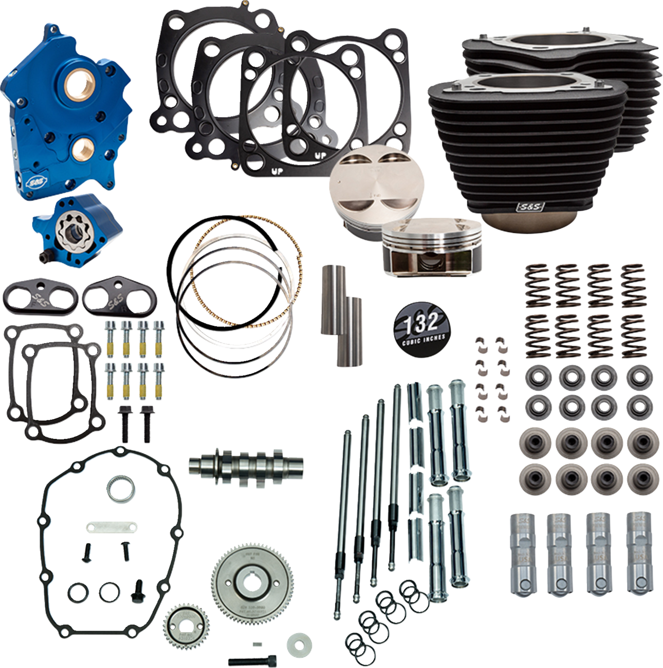 S&S CYCLE 132" Power Pack - 550 Gear Drive - Oil Cooled - Black w/o Highlight Fins - 114"/117" M8 310-1234C