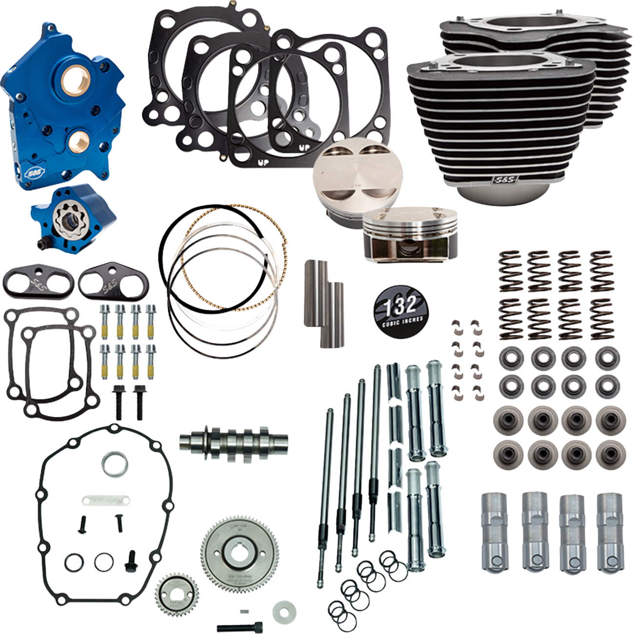 S&S CYCLE 132" Power Pack - 550 Gear Drive - Oil Cooled - Wrinkle Black w/Highlight Fins - 114"/117" M8 310-1232C