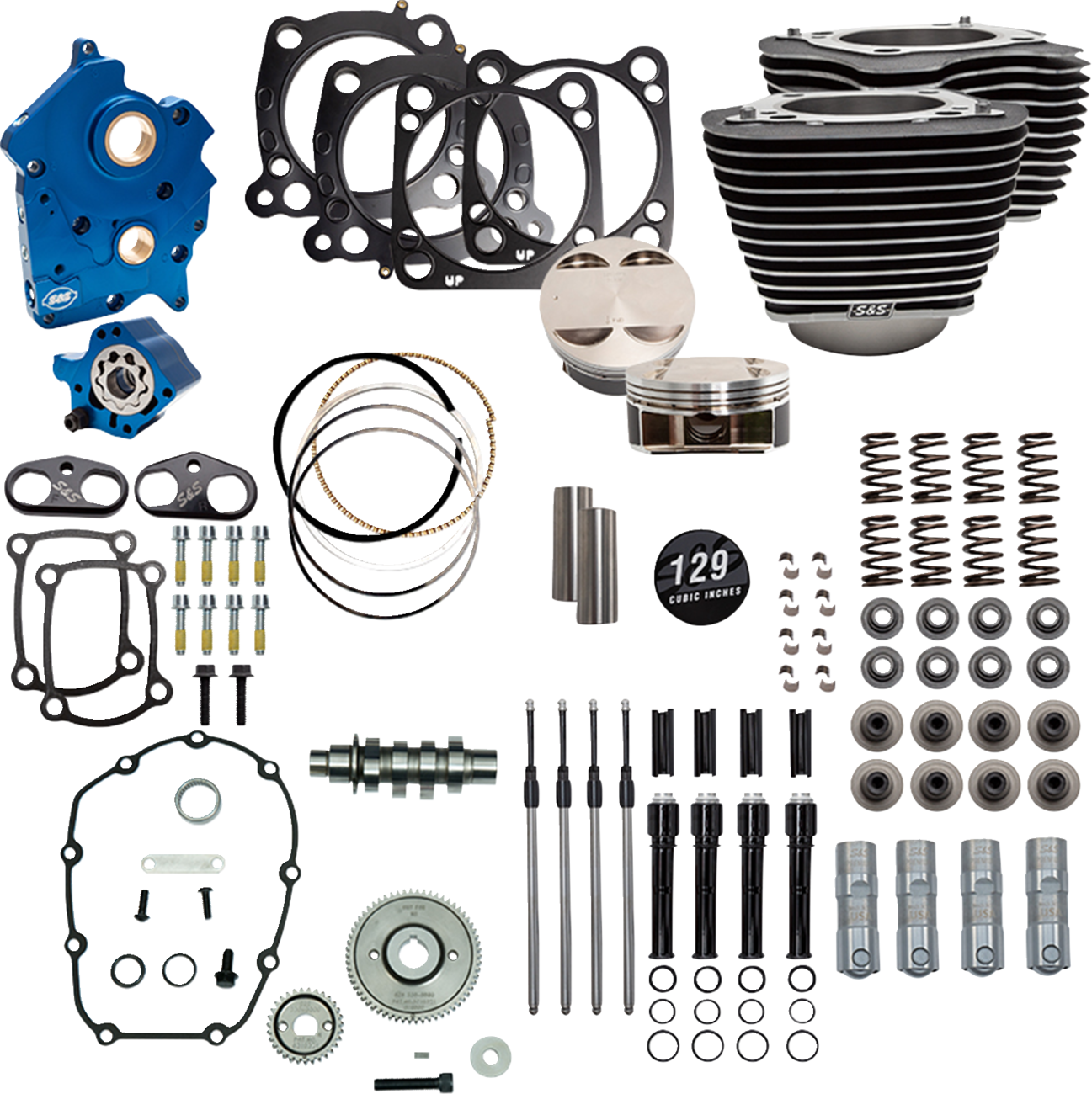 S&S CYCLE 129" Power Pack - 550 Gear Drive - Oil Cooled - Wrinkle Black w/Highlight Fins - 107" M8 310-1227C