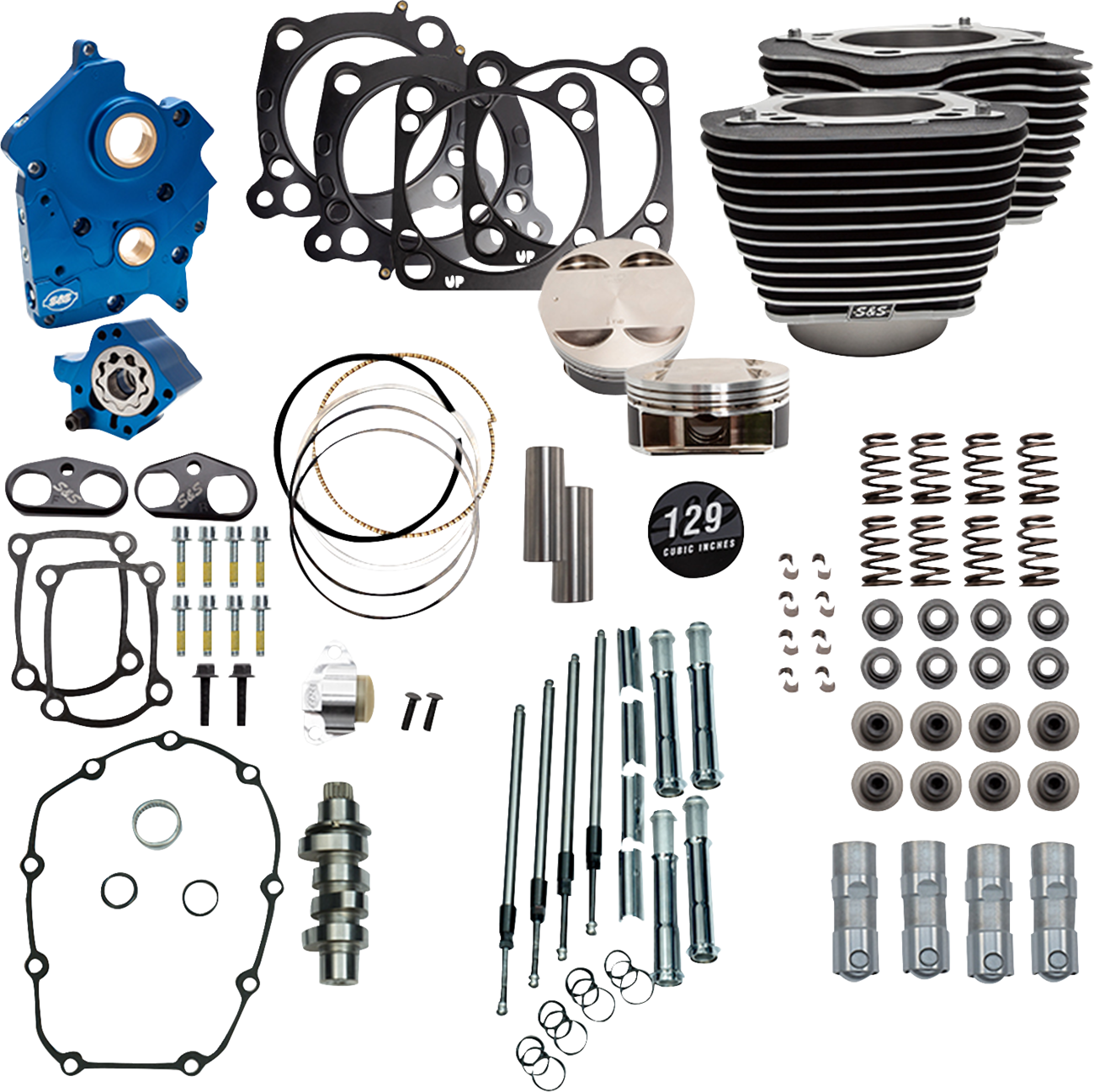 S&S CYCLE 129" Power Pack - 550 Chain Drive - Oil Cooled - Wrinkle Black w/Highlight Fins - 107" M8 310-1223C