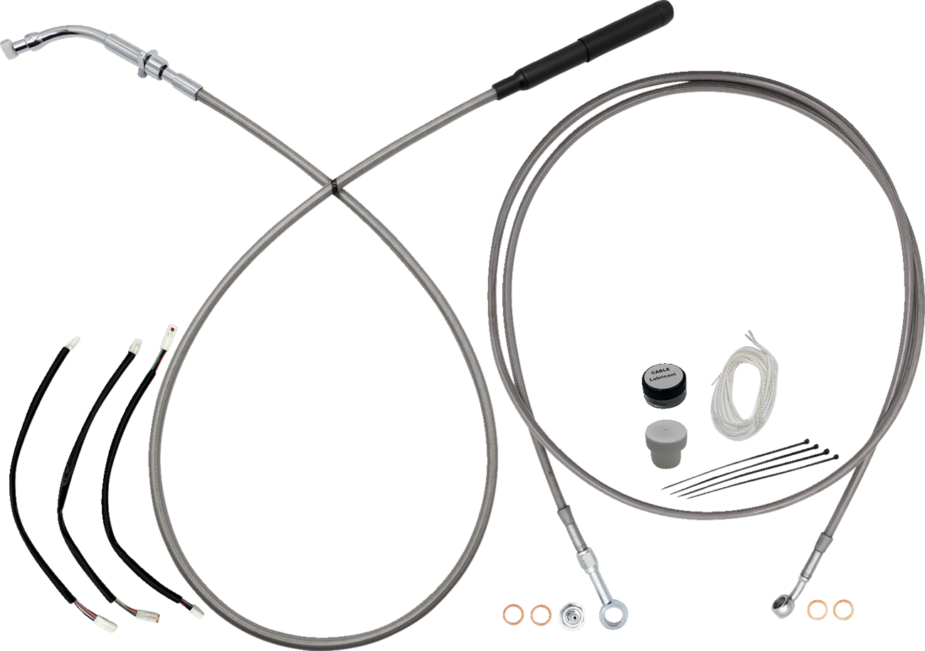 FAT BAGGERS INC. EZ Install Kit - 10" Handlebars - Upper Clutch - Full Length - Braided Stainless Steel/Chrome 249010-C