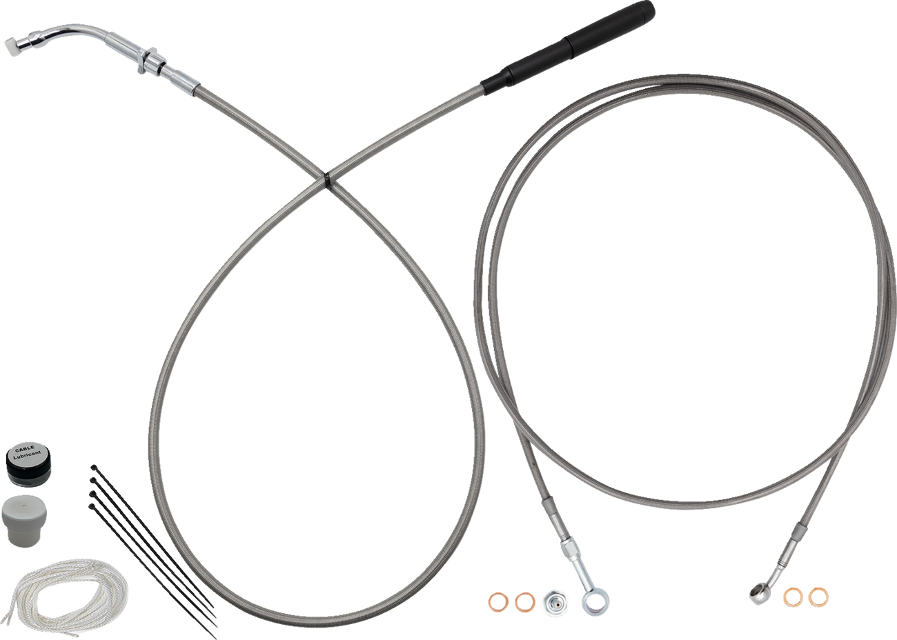 FAT BAGGERS INC. EZ Install Kit - 14" Handlebars - Upper Clutch - Full Length - Braided Stainless Steel/Chrome 249914-C