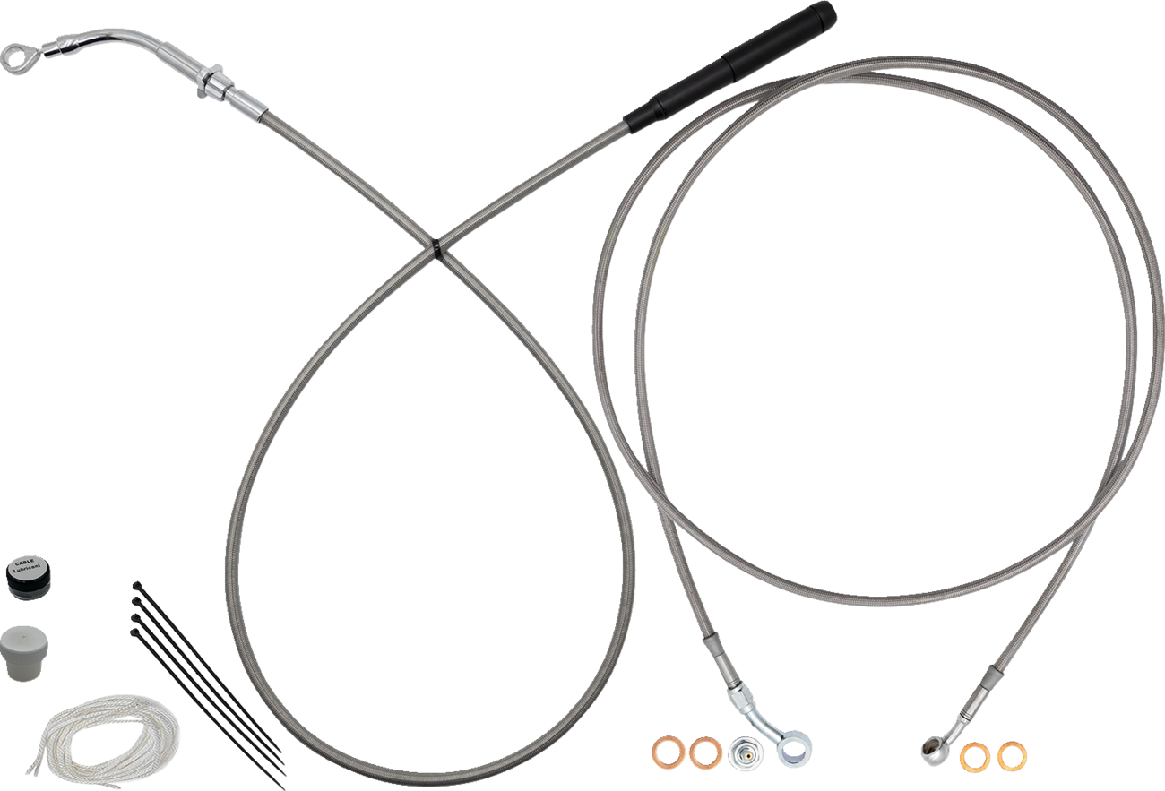 FAT BAGGERS INC. EZ Install Kit - 14" Handlebars - Upper Clutch - Full Length - Braided Stainless Steel/Chrome 219914-C
