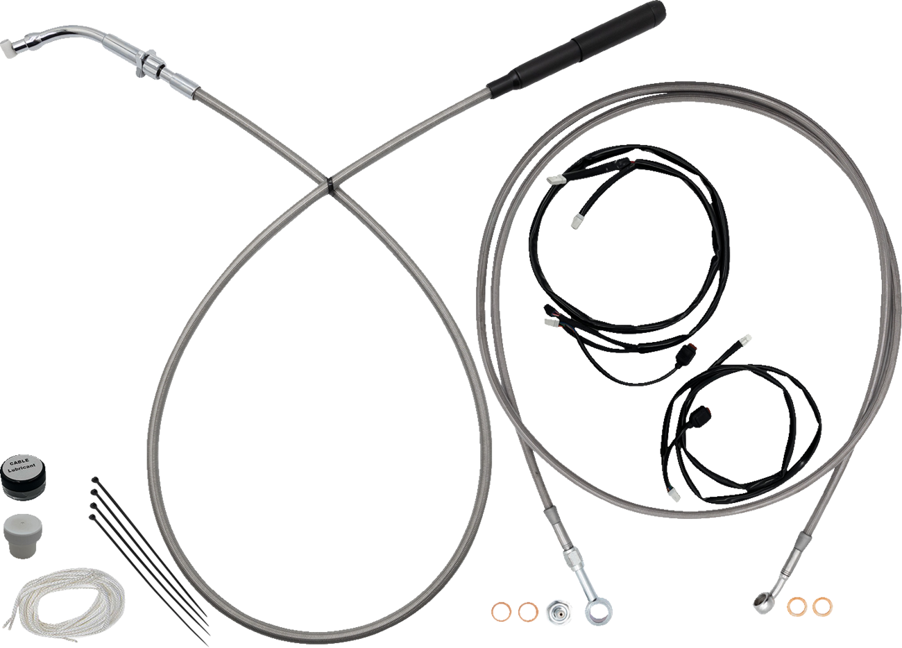 FAT BAGGERS INC. EZ Install Kit - 16" Handlebars - Upper Clutch - Full Length - Braided Stainless Steel/Chrome 249016-C