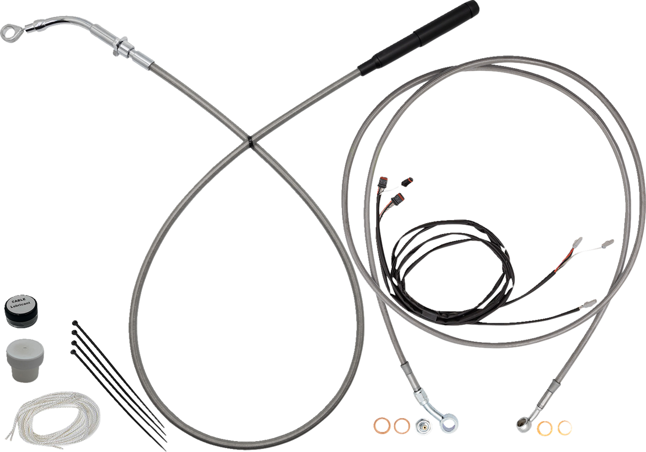 FAT BAGGERS INC. EZ Install Kit - 16" Handlebars - Upper Clutch - Full Length - Braided Stainless Steel/Chrome 219016-C