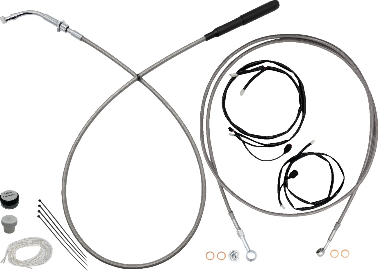 FAT BAGGERS INC. EZ Install Kit - 16" Handlebars - Upper Clutch - Full Length - Braided Stainless Steel/Chrome 249916-C
