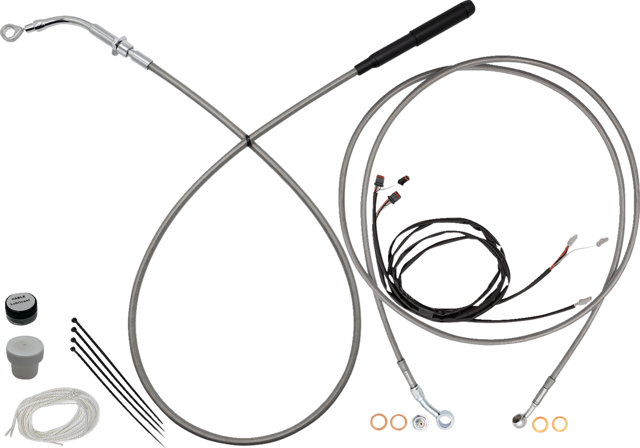 FAT BAGGERS INC. EZ Install Kit - 16" Handlebars - Upper Clutch - Full Length - Braided Stainless Steel/Chrome 219916-C
