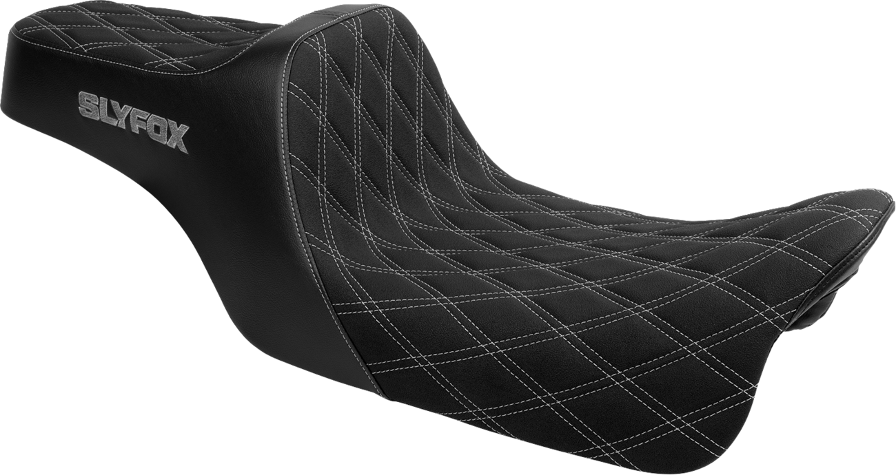 SLYFOX High Noon Seat - Double Diamond - Silver Logo - Silver Stitch - FLH/FLT '08-'25 4710D-SlyFox